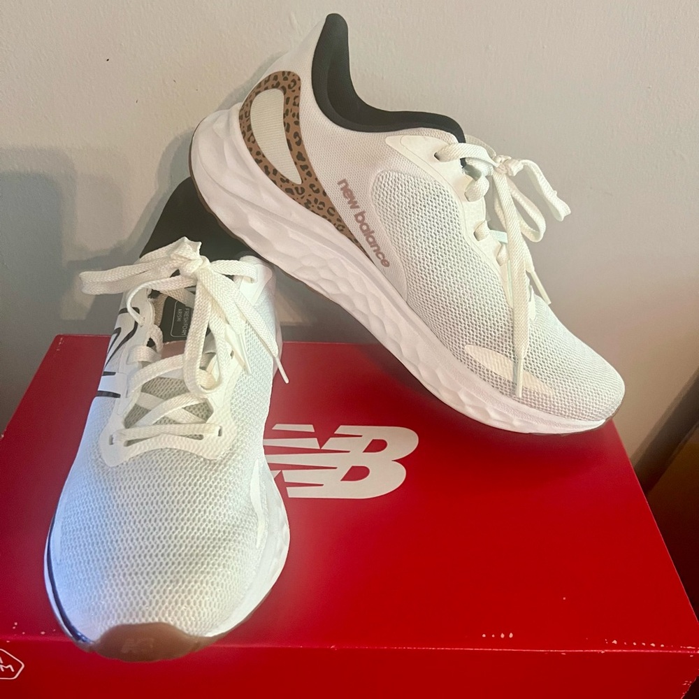 New Balance White Sneakers with Leopard Detail